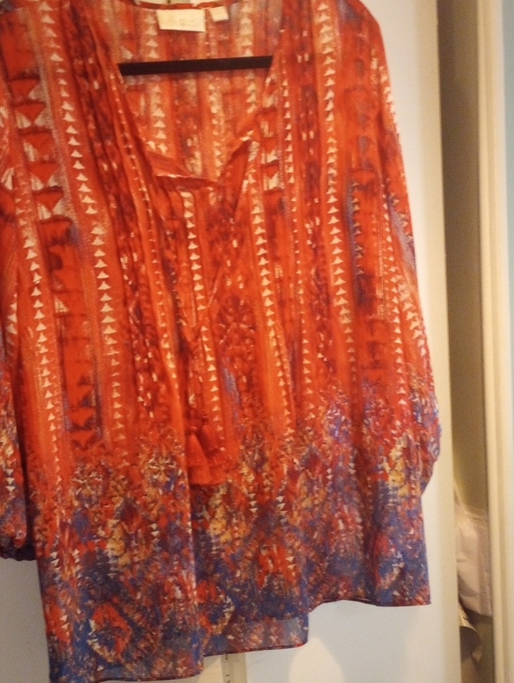 Belle by Kim Gravel Red and Cream Printed Top